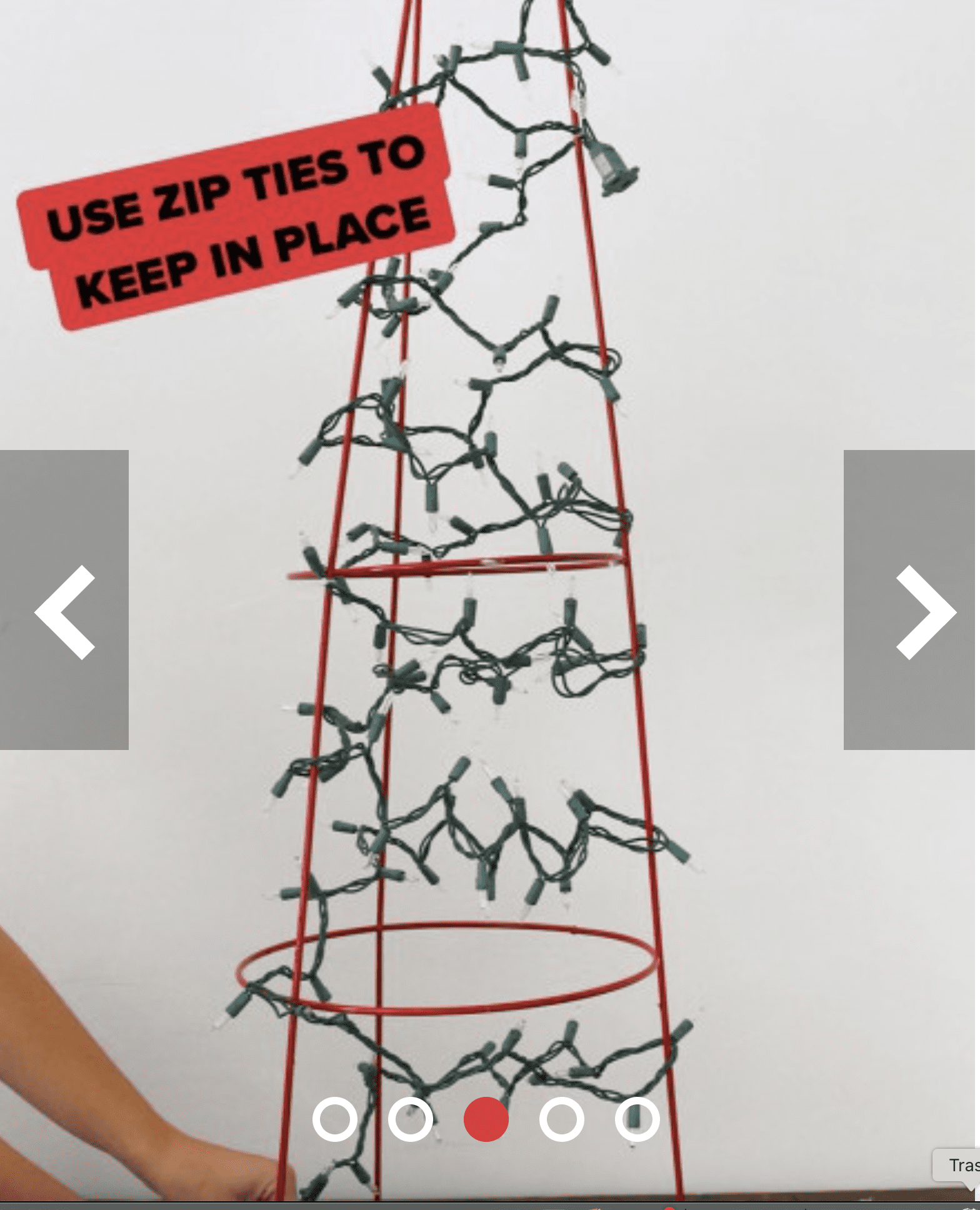 Holiday lights secured with zip ties